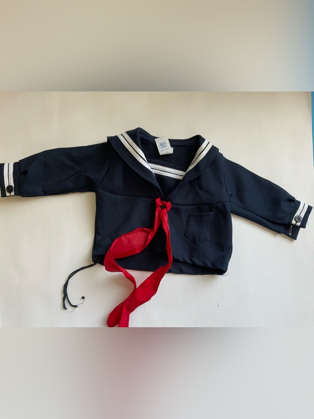 Vintage 70s Navy Sailor-Inspired Kids Top with Red Tie